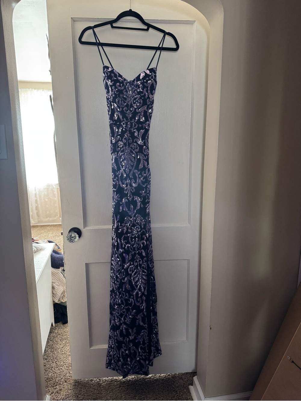 Windsor purple and Silver Spaghetti-Strap Sequin Gown nwot never altered